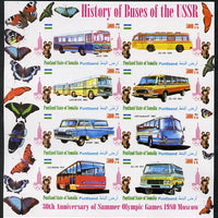 Puntland State of Somalia 2011 Buses of the USSR #1 imperf sheetlet containing 8 values (Butterflies & Mosco Olympic Logo in margin) unmounted mint
