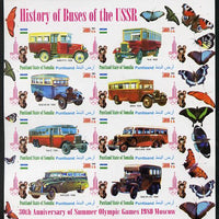 Puntland State of Somalia 2011 Buses of the USSR #3 imperf sheetlet containing 8 values (Butterflies & Mosco Olympic Logo in margin) unmounted mint