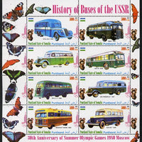 Puntland State of Somalia 2011 Buses of the USSR #4 perf sheetlet containing 8 values (Butterflies & Mosco Olympic Logo in margin) unmounted mint