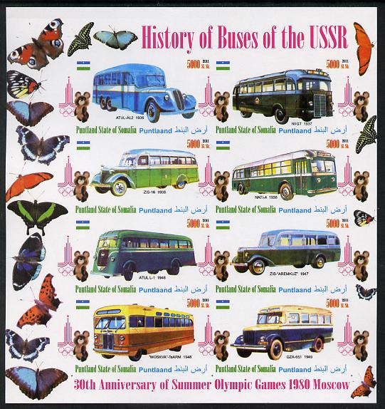 Puntland State of Somalia 2011 Busss of the USSR #4 imperf sheetlet containing 8 values (Butterflies & Mosco Olympic Logo in margin) unmounted mint
