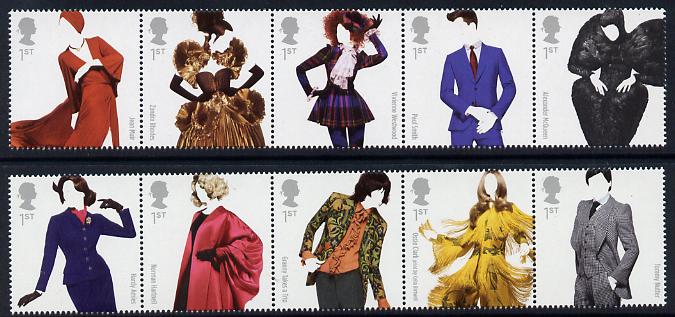 Great Britain 2012 Great British Fashion perf set of 10 (2 se-tenant strips of 5) unmounted mint