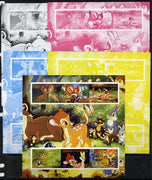 Central African Republic 2012 Bambi & Butterflies sheetlet containing 6 values - the set of 5 imperf progressive proofs comprising the 4 individual colours plus all 4-colour composite, unmounted mint