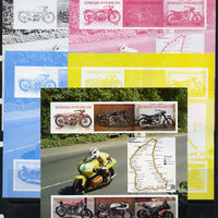 Central African Republic 2012 Motorbikes sheetlet containing 6 values - the set of 5 imperf progressive proofs comprising the 4 individual colours plus all 4-colour composite, unmounted mint