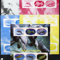 Central African Republic 2012 Turtles & Dolphins sheetlet containing 6 values - the set of 5 imperf progressive proofs comprising the 4 individual colours plus all 4-colour composite, unmounted mint