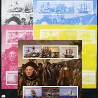 Central African Republic 2012 Christopher Columbus sheetlet containing 6 values - the set of 5 imperf progressive proofs comprising the 4 individual colours plus all 4-colour composite, unmounted mint