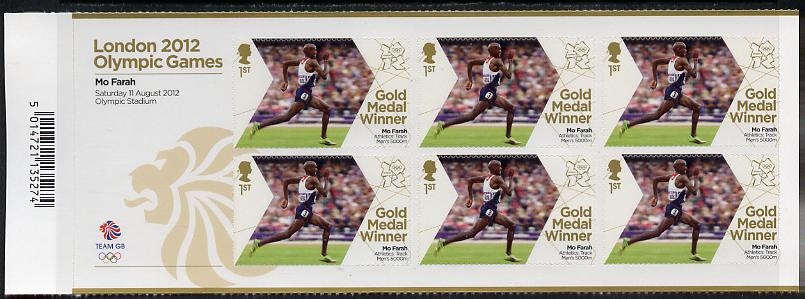 Great Britain 2012 London Olympic Games Team Great Britain Gold Medal Winner #27 - Mo Farah (5,000m) self adhesive sheetlet containing 6 x first class values unmounted mint