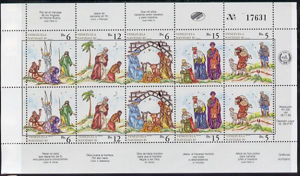 Venezuela 1989 Christmas sheetlet of 10 unmounted mint, SG 2837a