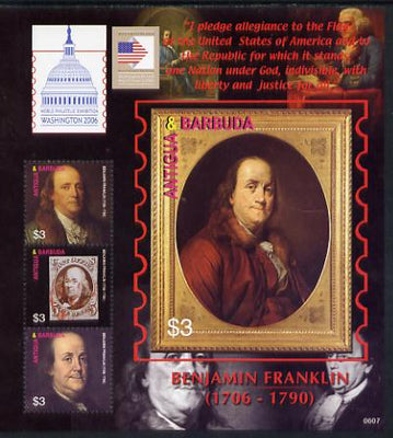 Antigua 2006 Washington International Stamp Exhibition perf sheetlet (Benjamin Franklin) unmounted mint, SG MS3975a