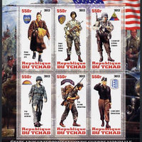 Chad 2012 Uniforms of the Second World War - USA perf sheetlet containing 6 values unmounted mint