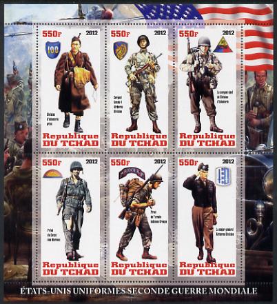 Chad 2012 Uniforms of the Second World War - USA perf sheetlet containing 6 values unmounted mint