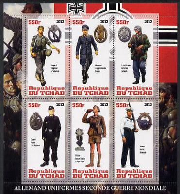 Chad 2012 Uniforms of the Second World War - Germany perf sheetlet containing 6 values unmounted mint