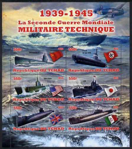 Chad 2012 Military Strength of the Second World War - Submarines perf sheetlet containing 6 values unmounted mint