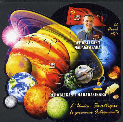 Madagascar 2012 First Astronauts in Space - Yuro Gagarin (USSR) perf sheetlet containing 2 values unmounted mint