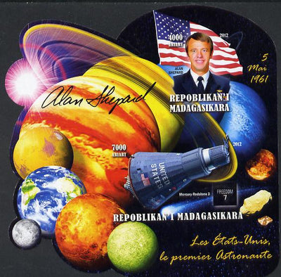 Madagascar 2012 First Astronauts in Space - Alan Shepard (USA) imperf sheetlet containing 2 values unmounted mint