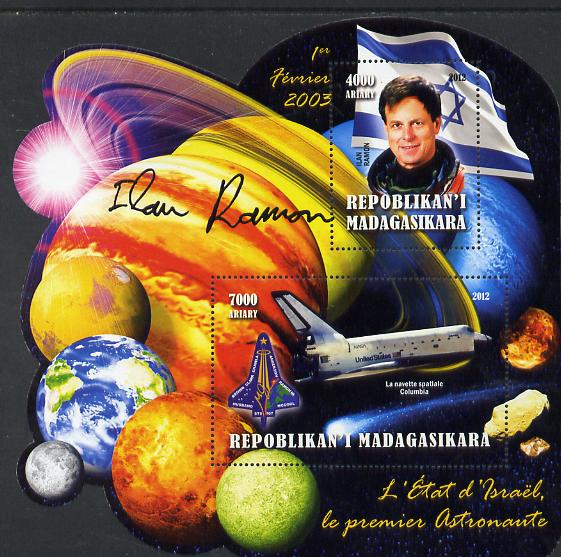 Madagascar 2012 First Astronauts in Space - Ilan Ramon (Israel) perf sheetlet containing 2 values unmounted mint