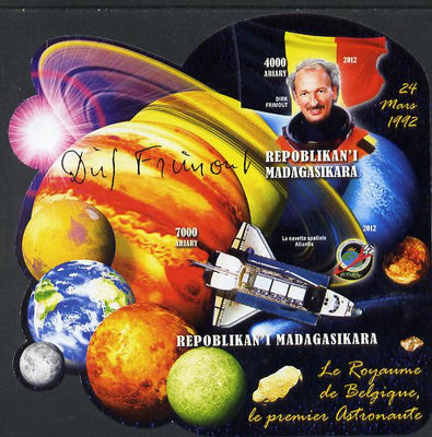 Madagascar 2012 First Astronauts in Space - Dirk Frimout (Belgium) imperf sheetlet containing 2 values unmounted mint