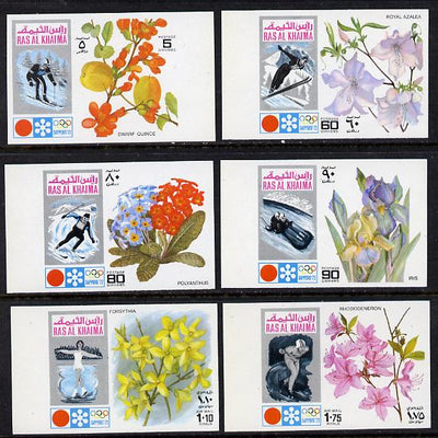 Ras Al Khaima 1972 Winter Olympics (Flowers) imperf set of 6 unmounted mint Mi 607-12B