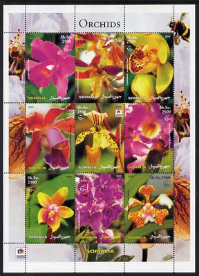 Somalia 2003 Orchids perf sheetlet containing 9 values (with Bee & Phila Korea imprint in border) unmounted mint. Note this item is privately produced and is offered purely on its thematic appeal