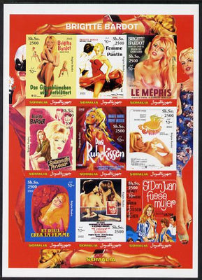 Somalia 2002 Brigitte Bardot imperf sheetlet containing 9 values unmounted mint. Note this item is privately produced and is offered purely on its thematic appeal, it has no postal validity