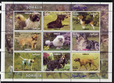 Somalia 2000 Dogs perf sheetlet containing 9 values unmounted mint. Note this item is privately produced and is offered purely on its thematic appeal