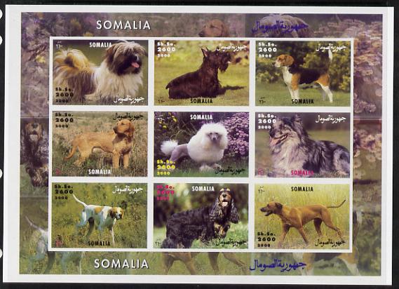 Somalia 2000 Dogs imperf sheetlet containing 9 values unmounted mint. Note this item is privately produced and is offered purely on its thematic appeal, it has no postal validity