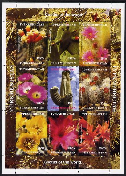 Turkmenistan 1999 Cacti perf sheetlet containing 9 values unmounted mint. Note this item is privately produced and is offered purely on its thematic appeal