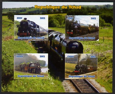 Chad 2012 Steam Locomotives imperf sheetlet containing 4 values unmounted mint. Note this item is privately produced and is offered purely on its thematic appeal.