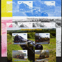 Chad 2012 Steam Locomotives sheetlet containing 4 values - the set of 5 imperf progressive proofs comprising the 4 individual colours plus all 4-colour composite, unmounted mint.