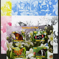 Chad 2012 Butterflies #1 sheetlet containing 4 values - the set of 5 imperf progressive proofs comprising the 4 individual colours plus all 4-colour composite, unmounted mint.