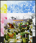 Chad 2012 Butterflies #1 sheetlet containing 4 values - the set of 5 imperf progressive proofs comprising the 4 individual colours plus all 4-colour composite, unmounted mint.