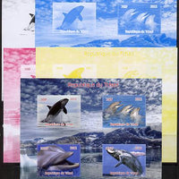 Chad 2012 Whales & Dolphins sheetlet containing 4 values - the set of 5 imperf progressive proofs comprising the 4 individual colours plus all 4-colour composite, unmounted mint.