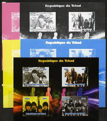 Chad 2012 The Beatles #1 sheetlet containing 4 values - the set of 5 imperf progressive proofs comprising the 4 individual colours plus all 4-colour composite, unmounted mint.