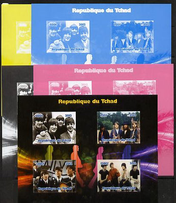 Chad 2012 The Beatles #2 sheetlet containing 4 values - the set of 5 imperf progressive proofs comprising the 4 individual colours plus all 4-colour composite, unmounted mint.