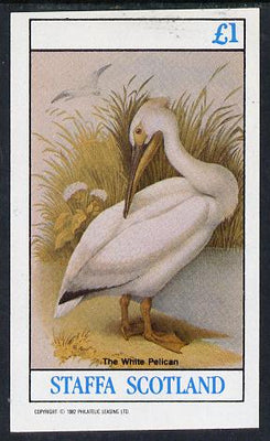Staffa 1982 Birds #10 (White Pelican) imperf souvenir sheet (£1 value) unmounted mint