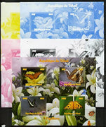 Chad 2012 Butterflies #2 sheetlet containing 4 values - the set of 5 imperf progressive proofs comprising the 4 individual colours plus all 4-colour composite, unmounted mint.