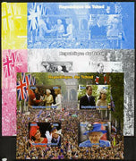 Chad 2012 Royal Wedding - William & Kate #2 sheetlet containing 4 values - the set of 5 imperf progressive proofs comprising the 4 individual colours plus all 4-colour composite, unmounted mint.