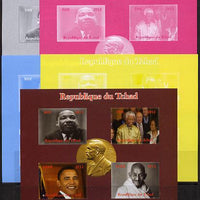 Chad 2012 Nobel Peace Prize Winners/Nominees sheetlet containing 4 values - the set of 5 imperf progressive proofs comprising the 4 individual colours plus all 4-colour composite, unmounted mint.