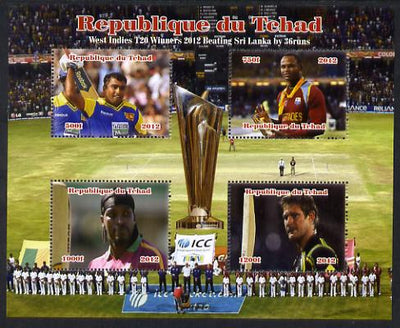 Chad 2012 Cricket T20 - West Indies v Sri Lanka perf sheetlet containing 4 values unmounted mint. Note this item is privately produced and is offered purely on its thematic appeal.