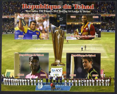 Chad 2012 Cricket T20 - West Indies v Sri Lanka imperf sheetlet containing 4 values unmounted mint. Note this item is privately produced and is offered purely on its thematic appeal.