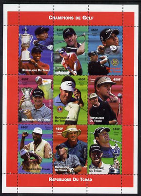 Chad 2002 Champions of Golf perf sheetlet containing 9 values unmounted mint. Note this item is privately produced and is offered purely on its thematic appeal.
