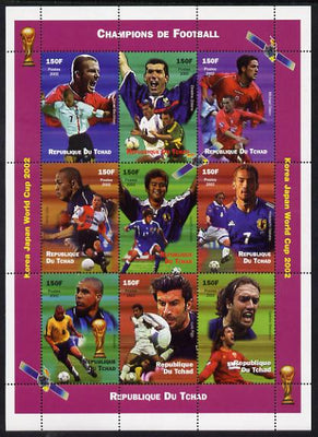Chad 2002 Champions of Football perf sheetlet containing 9 values unmounted mint. Note this item is privately produced and is offered purely on its thematic appeal.