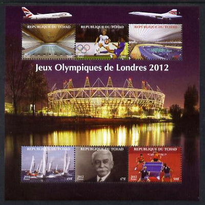 Chad 2012 London Olympic Games perf sheetlet containing 6 values unmounted mint. Note this item is privately produced and is offered purely on its thematic appeal.