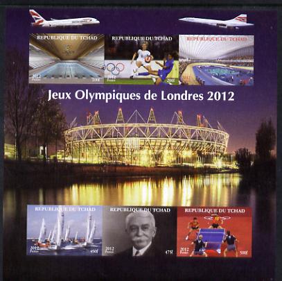 Chad 2012 London Olympic Games imperf sheetlet containing 6 values unmounted mint. Note this item is privately produced and is offered purely on its thematic appeal.