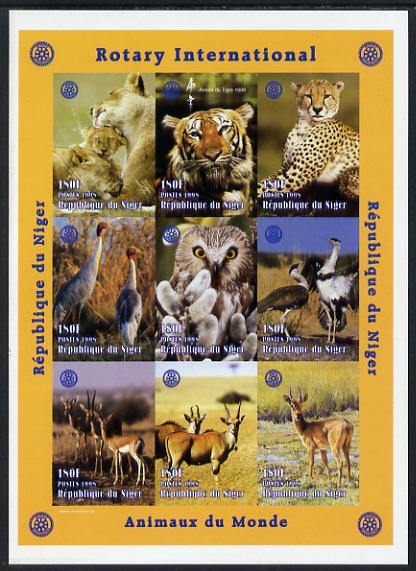 Niger Republic 1998 Animals of the World #1 imperf sheetlet containing 9 x 180f values each with Rotary logo unmounted mint. Note this item is privately produced and is offered purely on its thematic appeal as Scott #1003