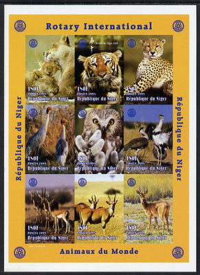Niger Republic 1998 Animals of the World #1 imperf sheetlet containing 9 x 180f values each with Rotary logo unmounted mint. Note this item is privately produced and is offered purely on its thematic appeal as Scott #1003