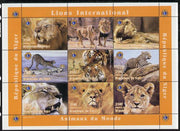 Niger Republic 1998 Animals of the World #2 (Big Cats) perf sheetlet containing 9 x 250f values each with Lions International logo unmounted mint. Note this item is privately produced and is offered purely on its thematic appeal Scott #1004