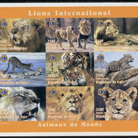 Niger Republic 1998 Animals of the World #2 (Big Cats) imperf sheetlet containing 9 x 250f values each with Lions International logo unmounted mint. Note this item is privately produced and is offered purely on its thematic appeal as Scott #1004