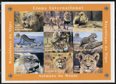 Niger Republic 1998 Animals of the World #2 (Big Cats) imperf sheetlet containing 9 x 250f values each with Lions International logo unmounted mint. Note this item is privately produced and is offered purely on its thematic appeal as Scott #1004