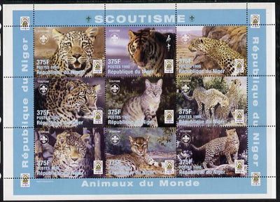 Niger Republic 1998 Animals of the World #3 (Big Cats) perf sheetlet containing 9 x 375f values each with Scouts logo unmounted mint. Note this item is privately produced and is offered purely on its thematic appeal Scott #1005