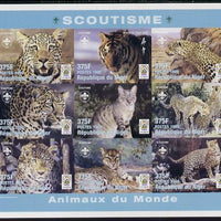 Niger Republic 1998 Animals of the World #3 (Big Cats) imperf sheetlet containing 9 x 375f values each with Scouts logo unmounted mint. Note this item is privately produced and is offered purely on its thematic appeal as Scott #1005